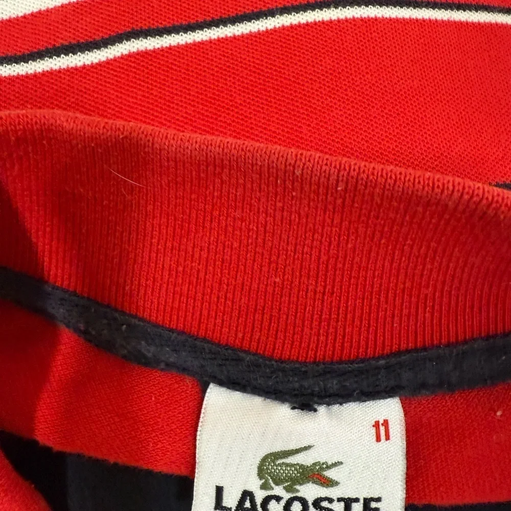 •Lacoste Men's Polo Shirt with Red, Black, and White Stripes US 2X or Lacoste 11